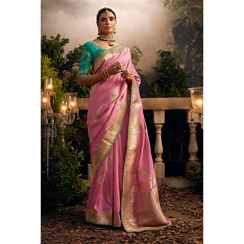 Embroidered Pink Designer Saree - Feature: High Quality