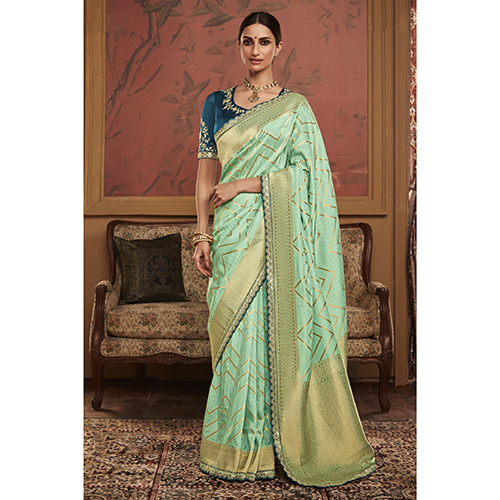 Sea Green Silk Woven Saree