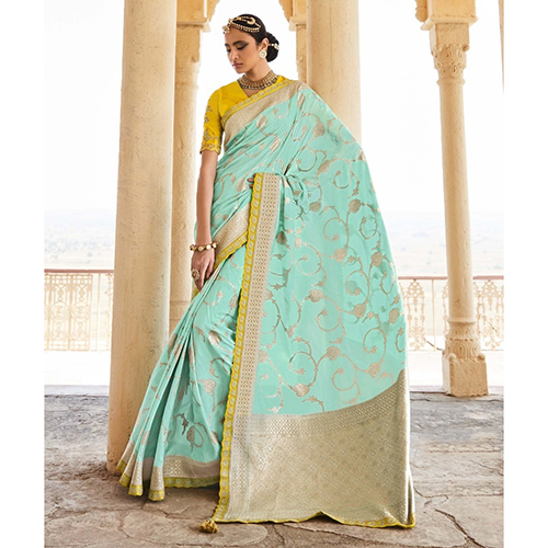 Silk Turquoise Printed Saree