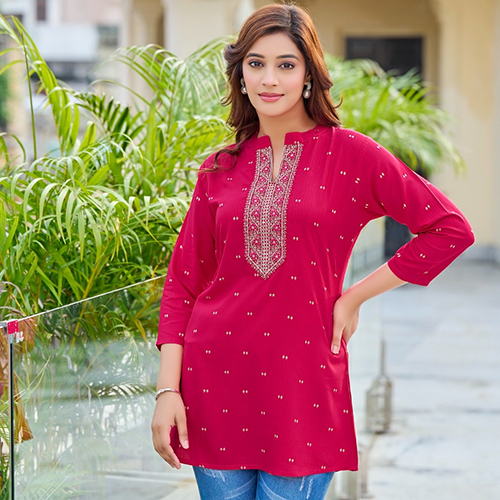 Dark Pink Stylish  Short Kurti