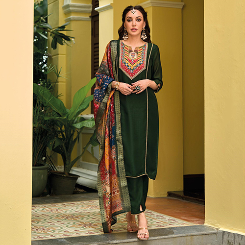 Green Silk Readymade Pakistani Suit