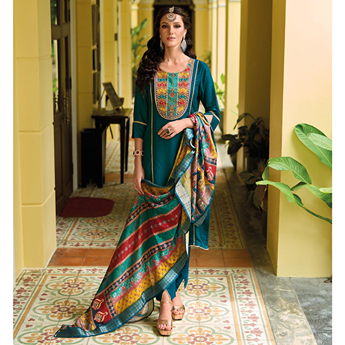 Silk Party Wear Salwar Kameez - Color: Multicolor