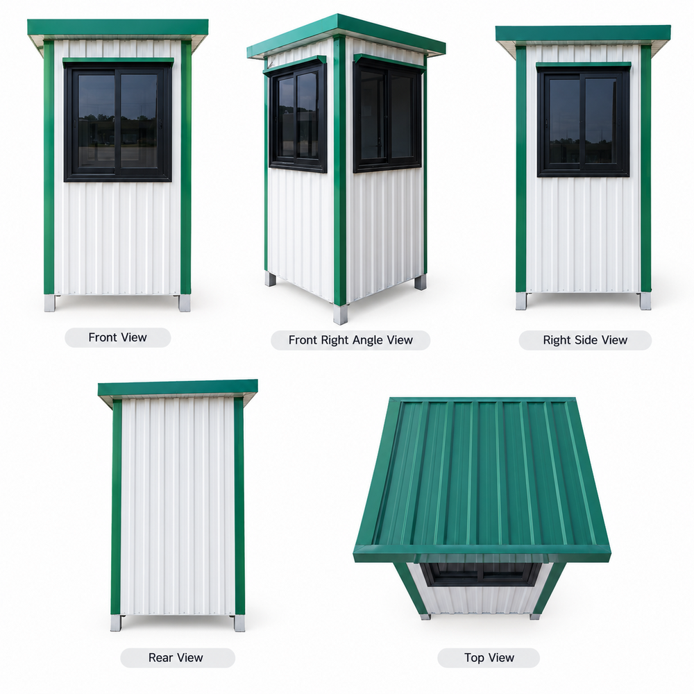 FRP Portable Security Guard Room Cabin - Steel 8-10 Feet High Custom Color Options | High Wind Resistance PVC Sliding Windows and Doors Easy to Transport and Install