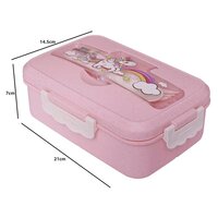 CherryBox Kids Three-Compartment Wheat Straw Cartoon Lunch Box with Spoon and Fork with Cutlery Compartment