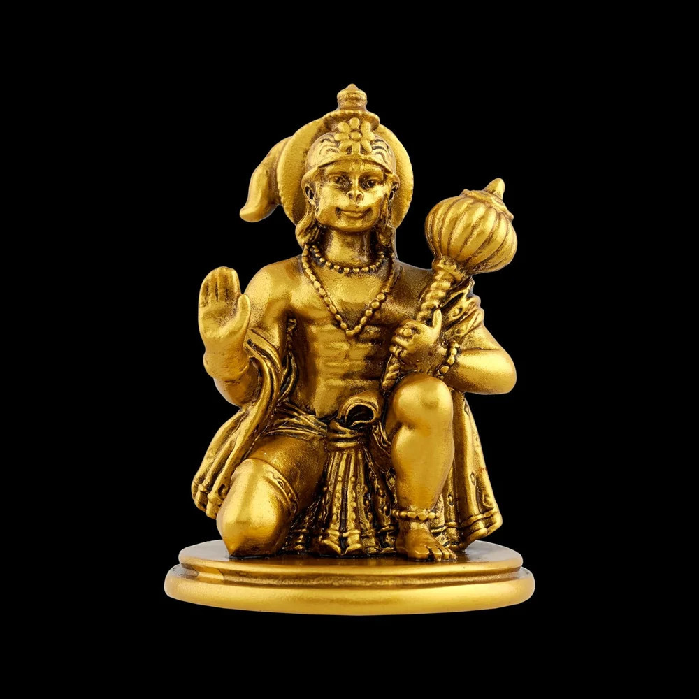 Sitting Gold Plated Hanuman - Height: 4 Inch (In)