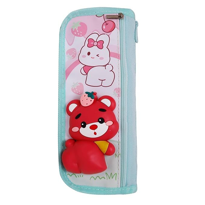 CherryBox Cute 3D Bummy Bear Pouch Stationary Box Multi Compartment and Zipper Pencil Case for Students Kids Boys and Girls