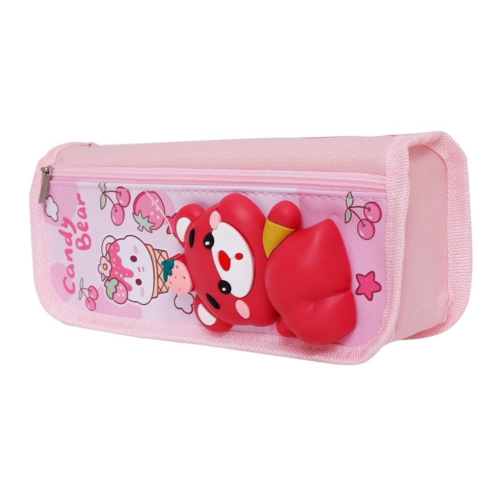 CherryBox Cute 3D Bummy Bear Pouch Stationary Box Multi Compartment and Zipper Pencil Case for Students Kids Boys and Girls