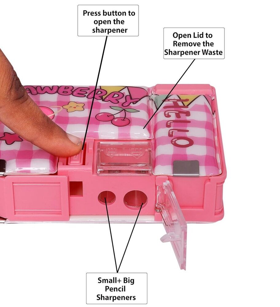 CherryBox Bear Cartoon Pencil/Pen Case with Sharpener  Magnetic Stopper Bear Pencil Box for Kids, Stationary Organizer Box, Pencil Box for Girls, Kids, Boys, Return Gift for Children