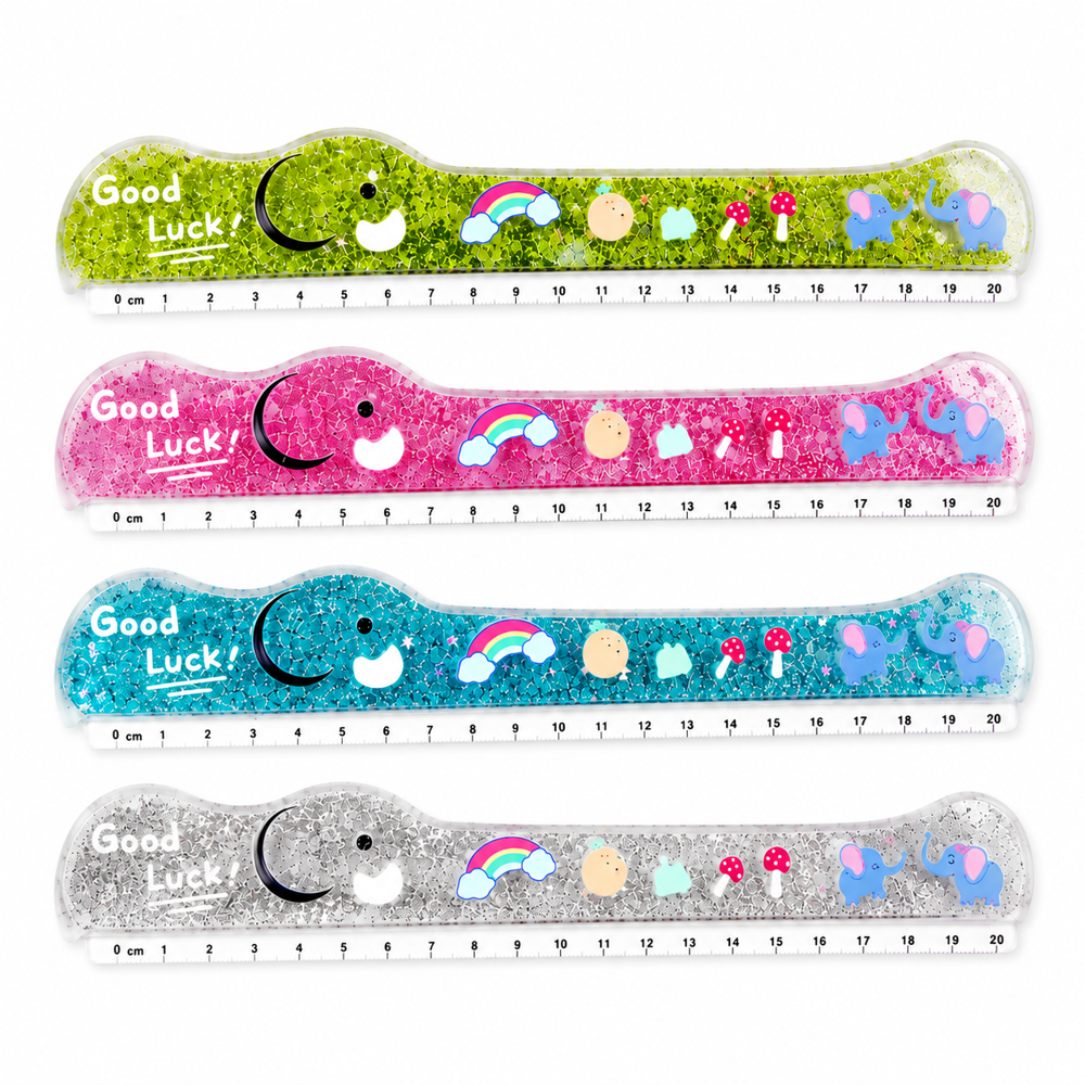 CherryBox Scale/Ruler - Plastic Material, Standard Size, Rectangle Shape, Glitter Style | Perfect Scale Set for Girls and Students