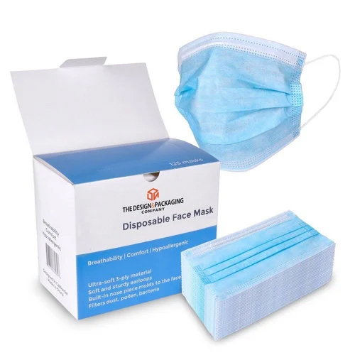 Printed Mask Packaging Box - High-Quality Paper, Various Sizes, Square Shape | Glossy Lamination Finish, Non-Slip Matt Surface Handling