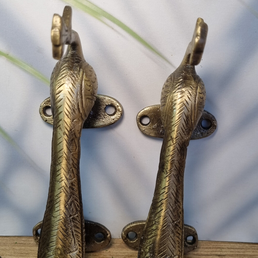 Aakrati Brass Peacock Door Handle Brown - Door Pull - Solid Brass - Vintage Hardware - Door Handle for Entrance/Entry/Shower/Glass/Shop/Store, Interior/Exterior