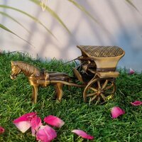 Brass Horse Cart Showpiece | Vintage Decorative Accent for Living Room | Brass Horse Cart Sculpture ( Brown, 4.8 inch)