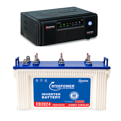 Microtek Smart Hybrid Digital 875 Inverter + Microtek 100AH Battery Combo