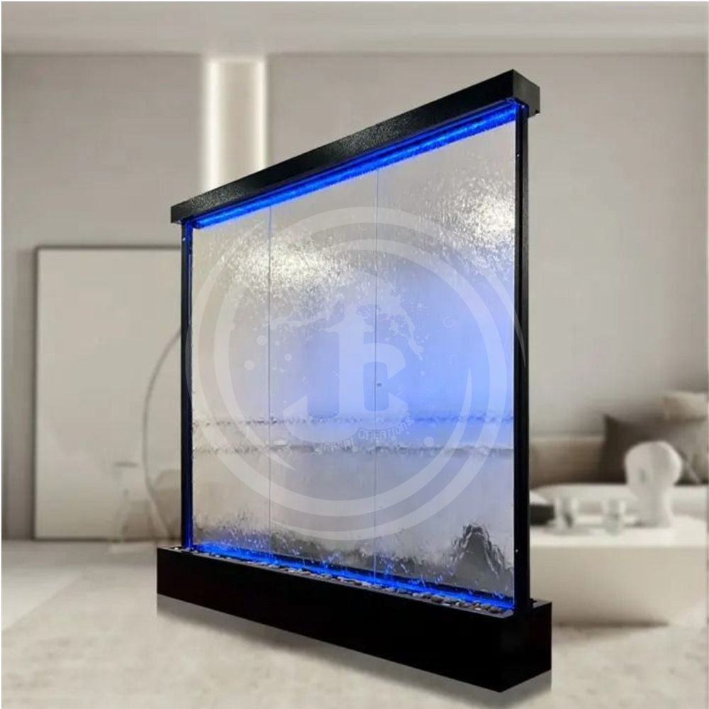 Glass Water Fountain - Glass and Stainless Steel, Variable Dimensions, LED Lighting, Submersible Pump, Waterproof Wiring | Indoor/Outdoor Water Feature, Adjustable Water Flow, Decorative Element