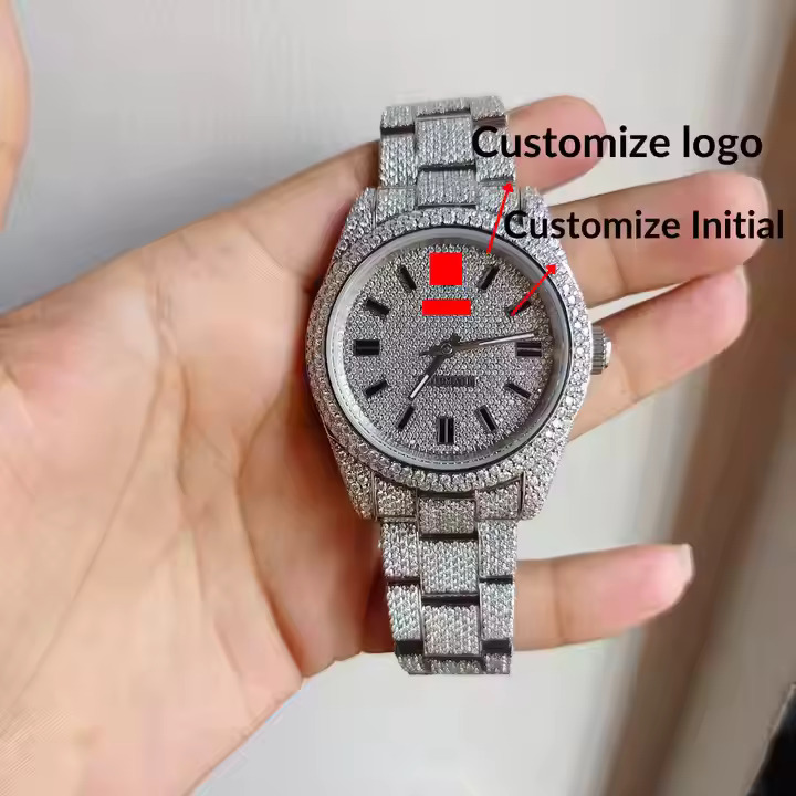 Swiss Automatic Watch VVS Moissanite Watch Handcrafted stainless steel With Arabic Dial