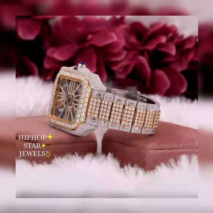 Iced Out VVS Moissanite analog Two Tone Diamond watch Gift for Men women