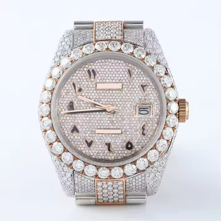 Vvs Moissanite Bust Down Watches, Custom Diamond Watches For Men, Stainless Steel Round Dial Watch - Color: Gold Silver Black Multi Rose Gold