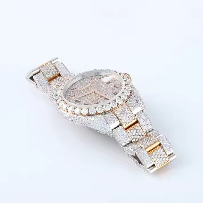 VVS Moissanite Bust Down Watches, Custom Diamond Watches For Men, Stainless Steel Round Dial Watch