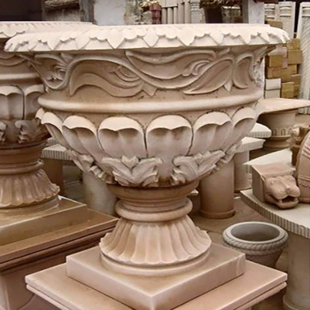 Sandstone Flower Pots - High-Quality Beige Sandstone, Various Sizes and Thicknesses for Industrial Applications