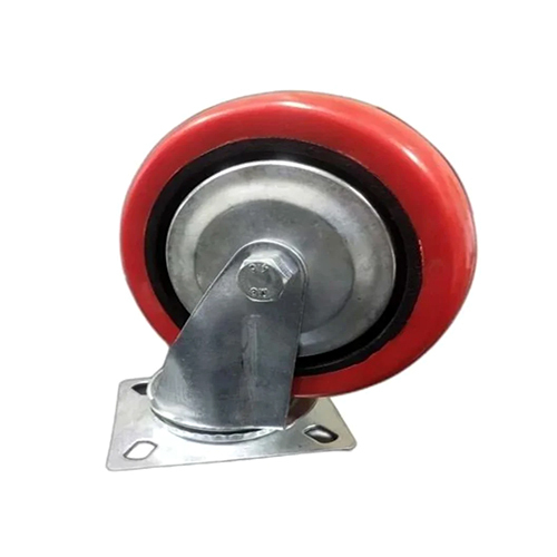 Red Swivel Caster Wheel - Polyurethane Material, 8x3 Inch Size, Load Capacity 700 kg, Vibrant Red Color, Suitable for Trolleys and Carts
