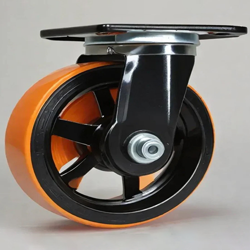 Fixed PU Caster Wheel - 2x0.5 Inch | 100 kg Load Capacity, Polished Finish, Black & Orange Color, Industrial Use