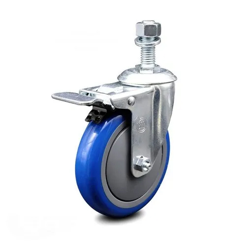 Industrial PU Caster Wheel - PU Material, 100x40mm, 125x40mm, 150x40mm, Blue Color, 100x100mm Top Plate, 140/165/195mm Height Options, Load Capacity 200-350kg