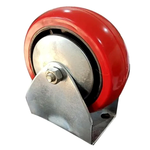 Red Fix Caster Wheel - PU Material | 4", 6", & 8" Sizes, Polished Finish, 200 kg Load Capacity, Heavy Industry Use, Wheel Size 4X1.5 Inches