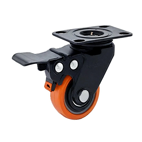 Casto Caster Wheel - High-Quality Plastic, 4x1.5 Inch Wheel Size, Orange Powder Coated Finish, 300 kg Load Capacity | Versatile for Hospitals, Trolleys, and Heavy Industries
