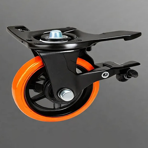 Double Lock PU Orange Caster Wheel - PU Material, 2x0.5 Inch, Black & Orange Color | Polished Finish, 100 kg Load Capacity, Industrial Use