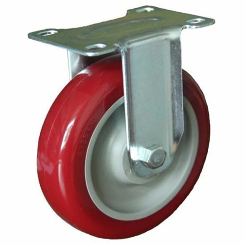 Fix PU Red Caster Wheel - Durable PU Material, 2x0.5 Inch Size | 100 kg Load Capacity, Polished Silver and Red Finish, Smooth Movement for Trolleys and Carts