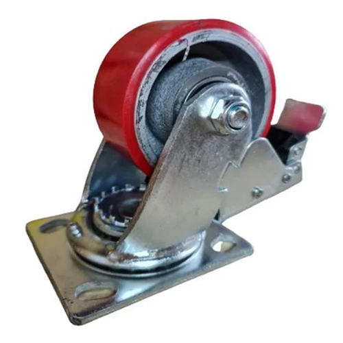 Red Pvc Single Ball Bearing Caster Wheel Brake - Finish: Polishing