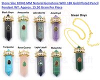 Natural Gemstone With 18k Gold Plated Handmade Pencil Pendant Necklace