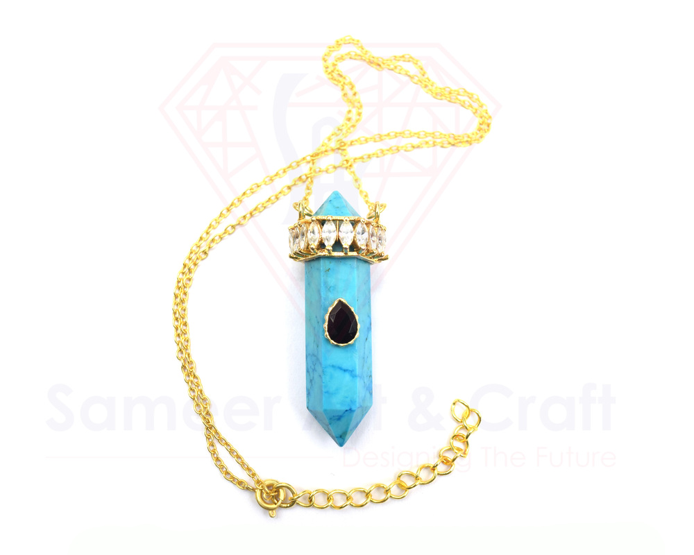 Natural Gemstone With 18K Gold Plated Handmade Pencil Pendant Necklace