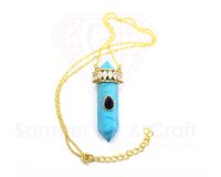 Natural Gemstone With 18K Gold Plated Handmade Pencil Pendant Necklace