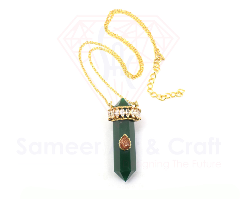 Natural Gemstone With 18K Gold Plated Handmade Pencil Pendant Necklace