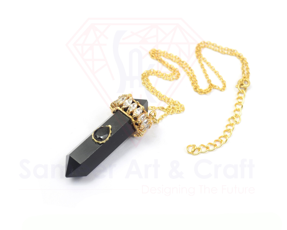 Natural Gemstone With 18K Gold Plated Handmade Pencil Pendant Necklace