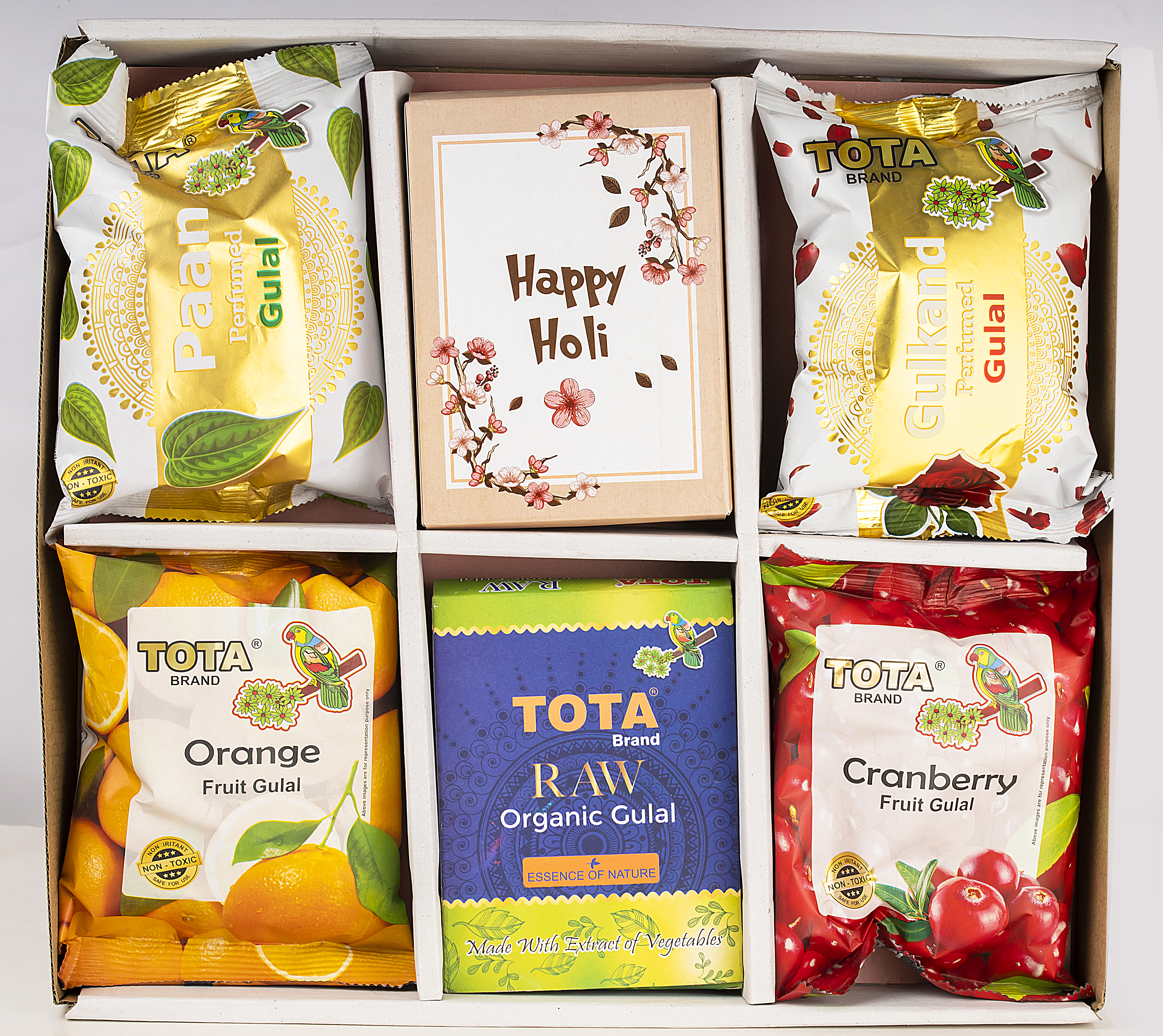 Tota Blossom Gift Pack - Multicolor Gulal & Padaka | Eco-friendly, Skin Friendly, Soft Texture, Perfect For Holi Celebrations