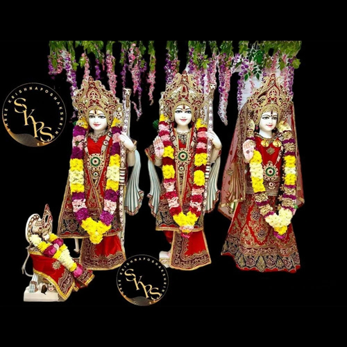Color Coated White Marble Ram Darbar Statue Set
