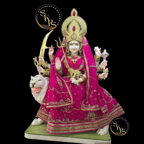 4.5 Feet White Marble Durga Maa Statue - Regional Style: Indian