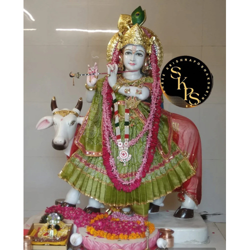 6 Feet White Marble Krishna Statue