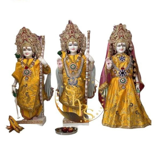 6.5 Feet White Marble Ram Darbar Statue Set