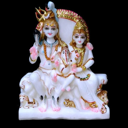 12 Inch Marble Shiv Parivar Statue - Regional Style: Indian