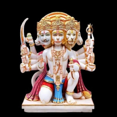 21 Inch Marble Panchmukhi Hanuman Statue - Regional Style: Indian