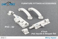 Pvc Handle & Stopper Door Kit - Plastic, 4 Inch | White & Brown Finish, Includes 2 Handles & 2 Stoppers For Secure Door Locking