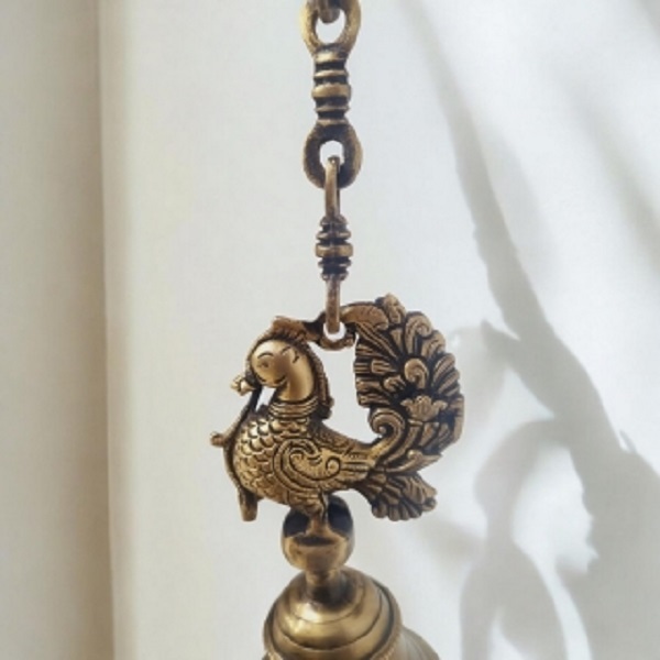 Aakrati Aakrati Hanging Brass Metal Made Designer Bell With Bird And Chain Brass Decorative Bell (Gold Pack Of 1)