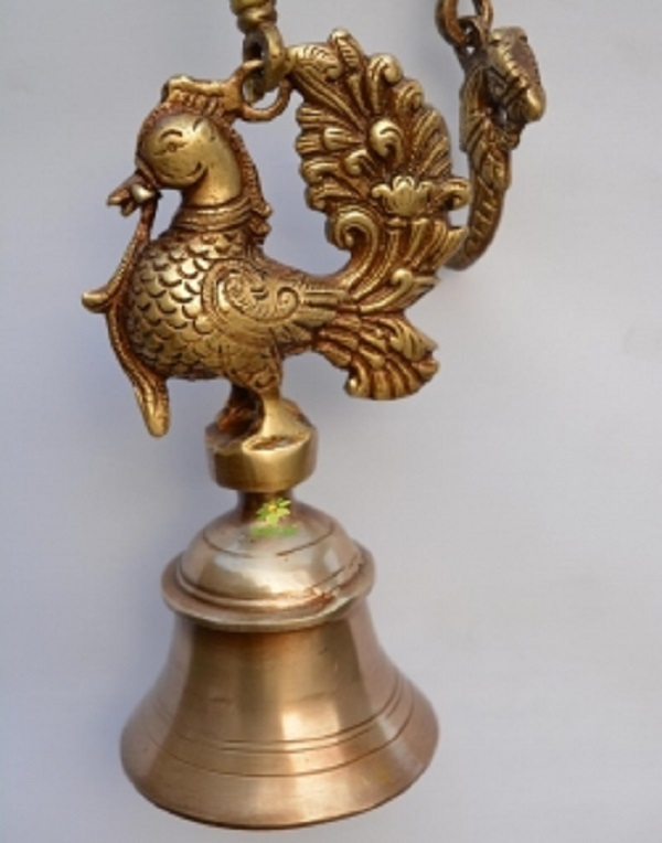 Aakrati Aakrati Hanging Brass Metal Made Designer Bell With Bird And Chain Brass Decorative Bell (Gold Pack Of 1)