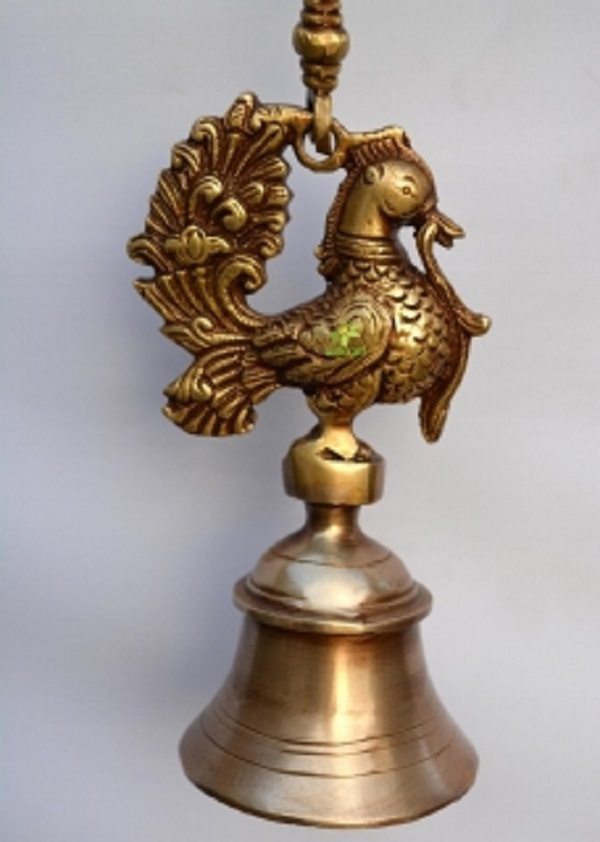 Aakrati Aakrati Hanging Brass Metal Made Designer Bell With Bird And Chain Brass Decorative Bell (Gold Pack Of 1)