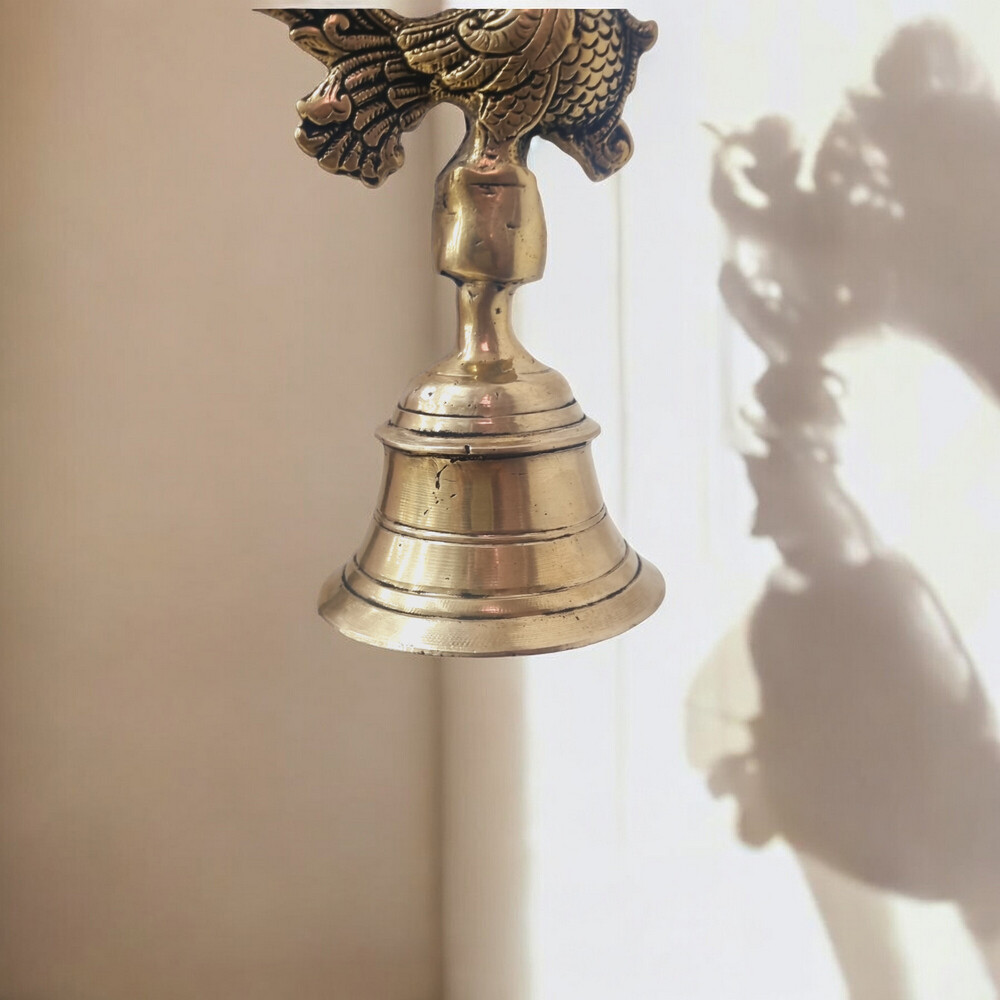 Brass Bird Shape Hanging Bell | Perfect Decorative Accent For Home | Brass Bird Bell ( Yellow, 8 Inch)