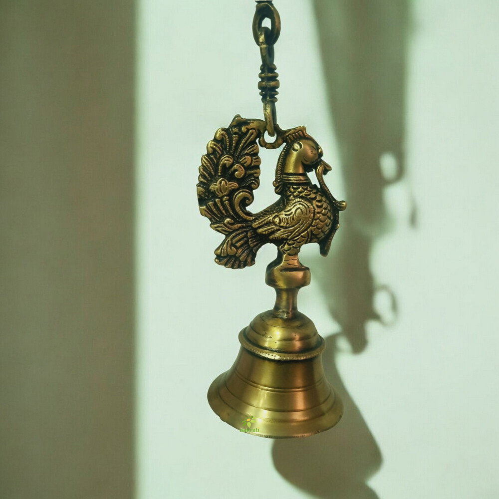 Brass Bird Shape Hanging Bell | Perfect Decorative Accent For Home | Brass Bird Bell ( Yellow, 8 Inch)
