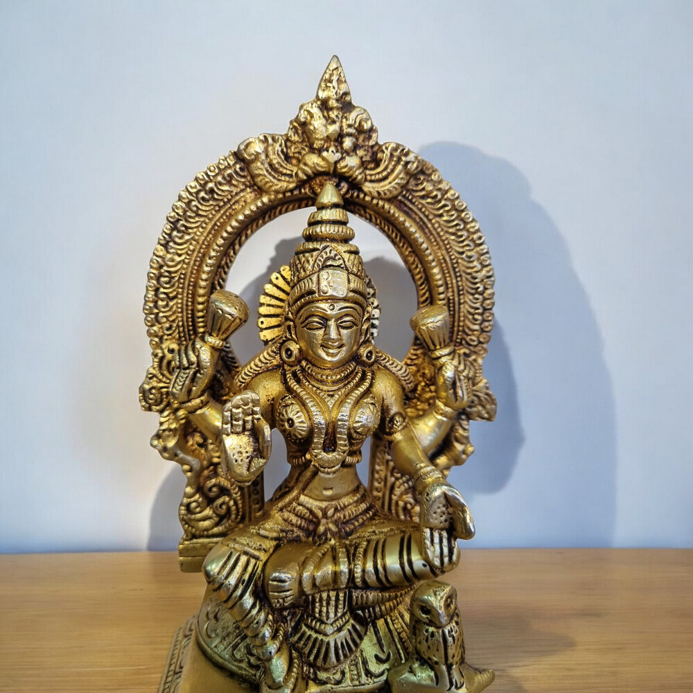 Brass Decorative Lakshmi Murti | Divine Idol For Festival Decoration & Blessings | Brass Lakshmi Statue ( Yellow, 7 Inch)